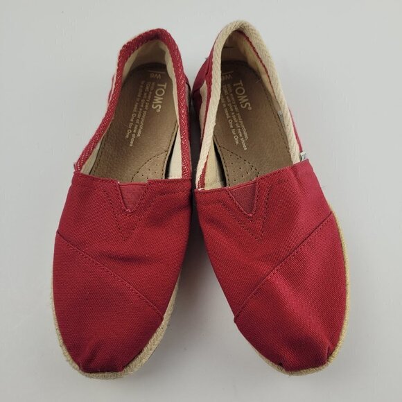 Toms Classic University Red Stripe Canvas Espadrille Slip On Flats 6 - Picture 2 of 9